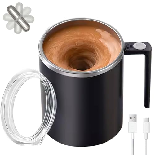 TLINNA Self Stirring Mug,Self Stirring Coffee Mug,Suitable for Coffee, Milk, Cocoa and Other Beverages (Daik Black, 12 Ounces) - Image 1