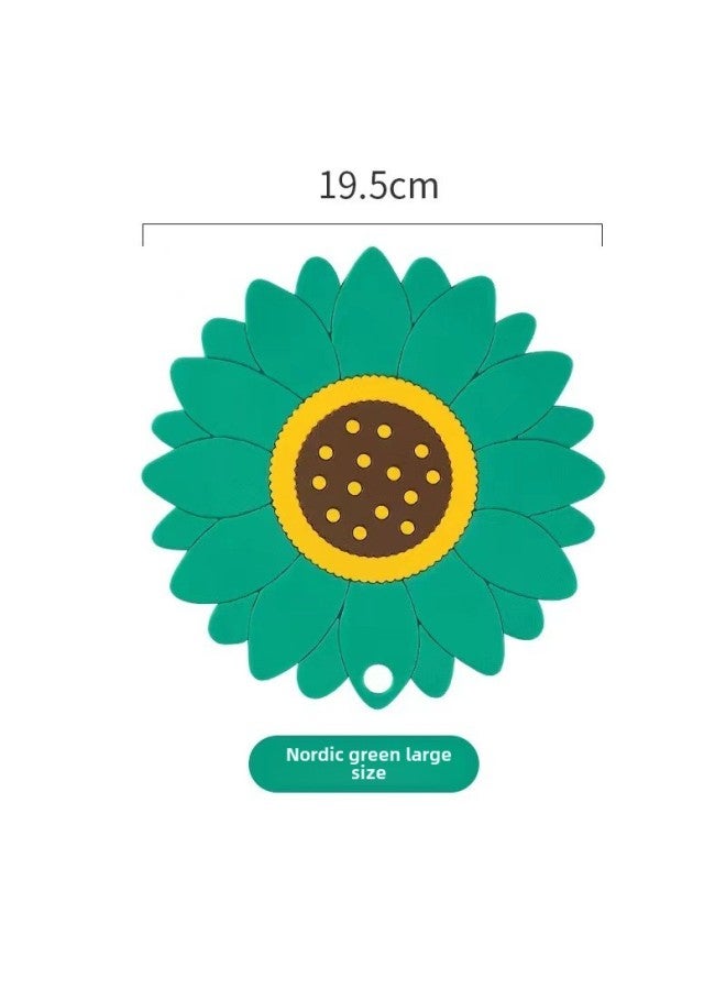 Cute Lotus Kitchen Soft Rubber Insulation Mat Customized Home Dining Table Pot Mat Tea Coaster Heat-resistant And Anti-scalding Table Mat-Color:Green-Specifications:Large Size (19.5*19.5cm)  - Image 1