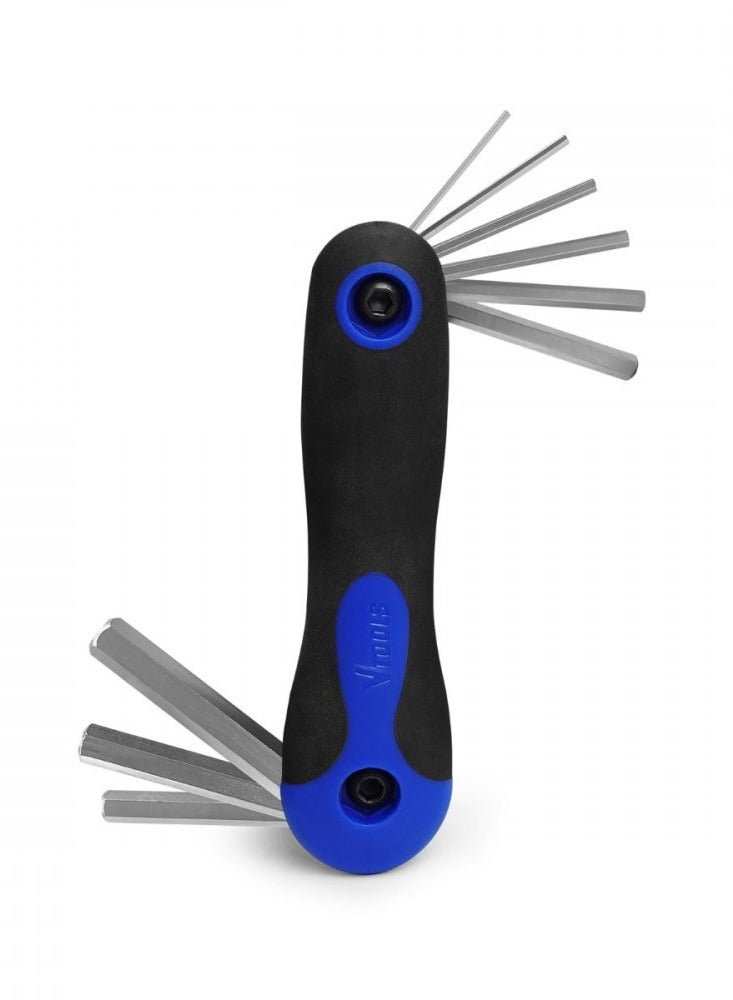 VTOOLS 9-Piece Folding Allen Hex Set, Carbon Steel, Rust-Resistant Polish, Comfortable Handle, Ideal for Construction and DIY Work, Packaged in Protective Plastic Bag - Image 1