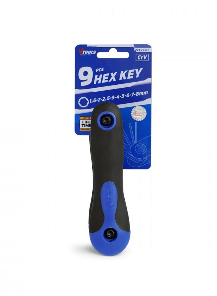 VTOOLS 9-Piece Folding Allen Hex Set, Carbon Steel, Rust-Resistant Polish, Comfortable Handle, Ideal for Construction and DIY Work, Packaged in Protective Plastic Bag - Image 2