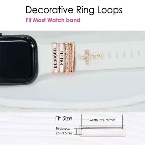 ESWEUOOM Women Watch Band Charms for Apple Watch 38mm 40mm 41mm 42mm 44mm 45mm 49mm , Men Rose Gold Metal Slide Decorative Rings Loops For iWatch series 8 7 6 5 4 3 2 se,For Samsung Galaxy watch 5/4, Smart Watchband Charms Accessories (rose gold bless) - Image 4