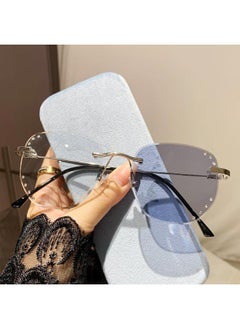 Frameless Light-sensitive Anti-blue Light Glasses Luxury Diamond Trimming High-grade Myopia Glasses Women's Gray-changing Tea Glasses