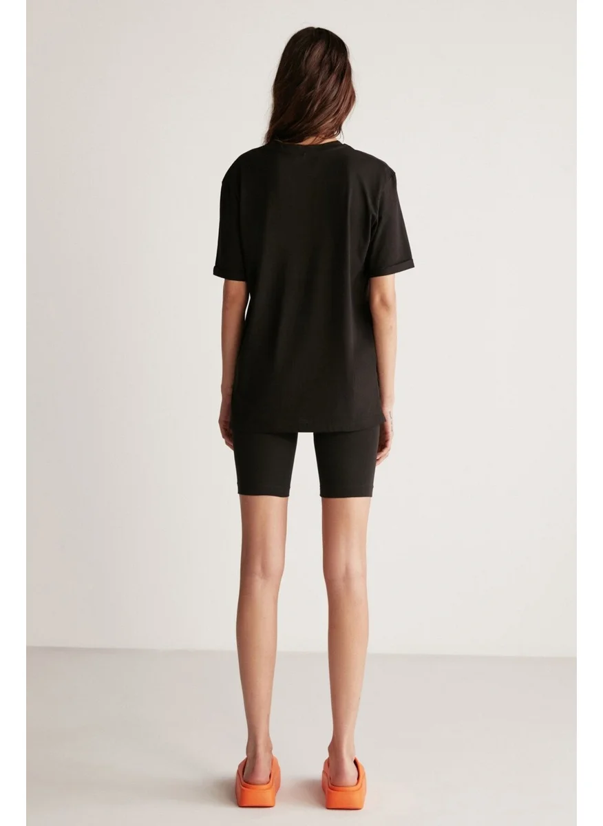 GRIMELANGE Betsy Women's 100% Cotton Crew Neck Short Sleeve Basic Black T-shirt