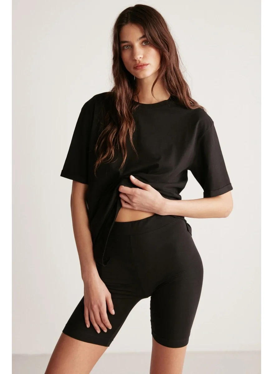 GRIMELANGE Betsy Women's 100% Cotton Crew Neck Short Sleeve Basic Black T-shirt