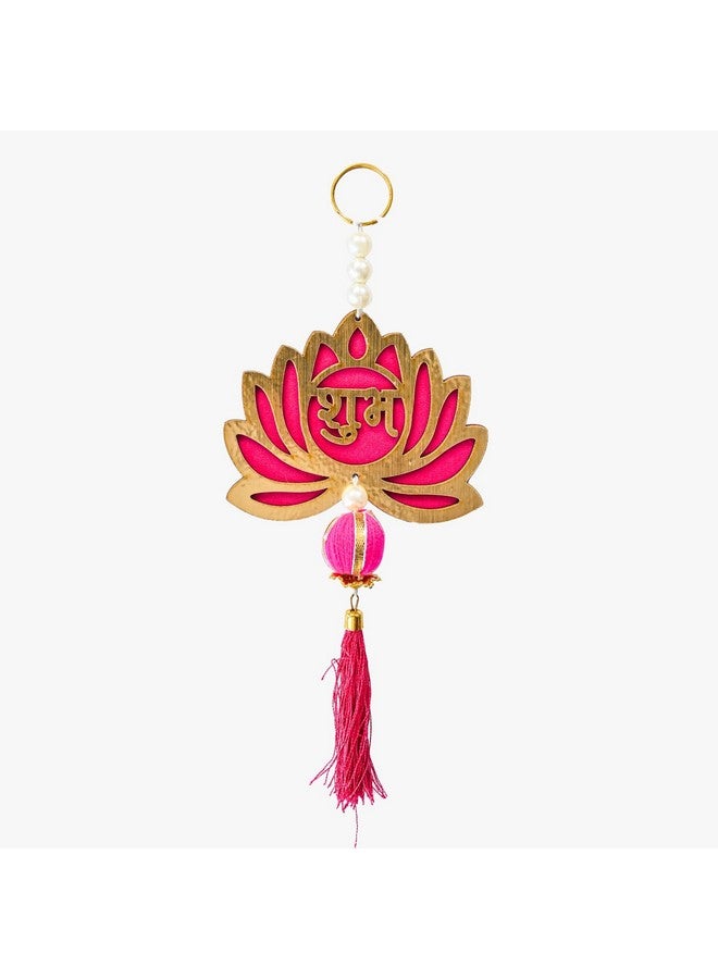 AYUNIX AYUNIX Wall Door Hanging Lotus Latkan Toran with Shubh Labh Main Door Entrance Pooja Room Home Temple Wedding Festival Decor - Diwali Decoration Items for Home Decor (Rani -Pink)  - Image 4