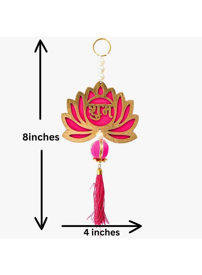 AYUNIX AYUNIX Wall Door Hanging Lotus Latkan Toran with Shubh Labh Main Door Entrance Pooja Room Home Temple Wedding Festival Decor - Diwali Decoration Items for Home Decor (Rani -Pink)  - Image 3