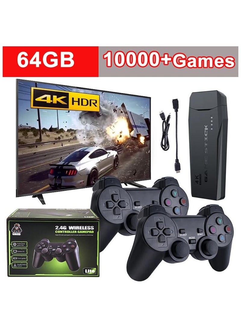 4K HD Retro Gaming Console Stick (64GB) with 10000+ Pre-Loaded Games & Dual 2.4G Wireless Controllers - Classic Arcade & Console Emulation for TV/Monitor - Image 2