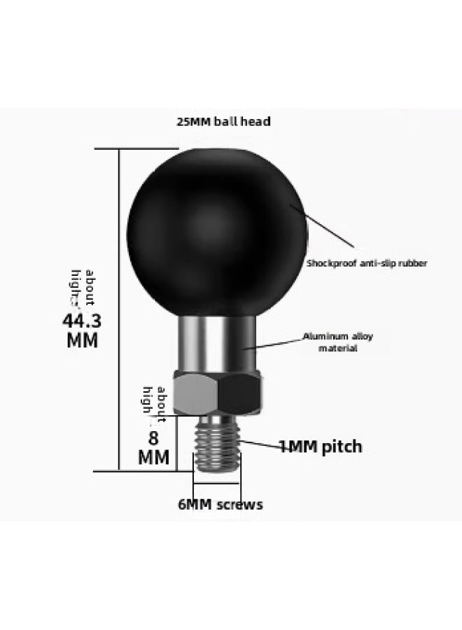 Generic Sports Camera Adapter Ball Head 25mm Mobile Phone Bracket Pipe Clamp Fixed Base One Inch Double Ball Head Bar Accessories-Color:R8D/short Expansion Ball Head M6  - Image 1