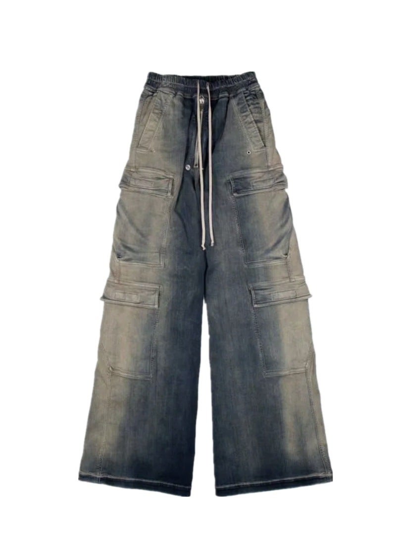 RO Style Gradient Washed Blue Denim Work Pants Picture Color