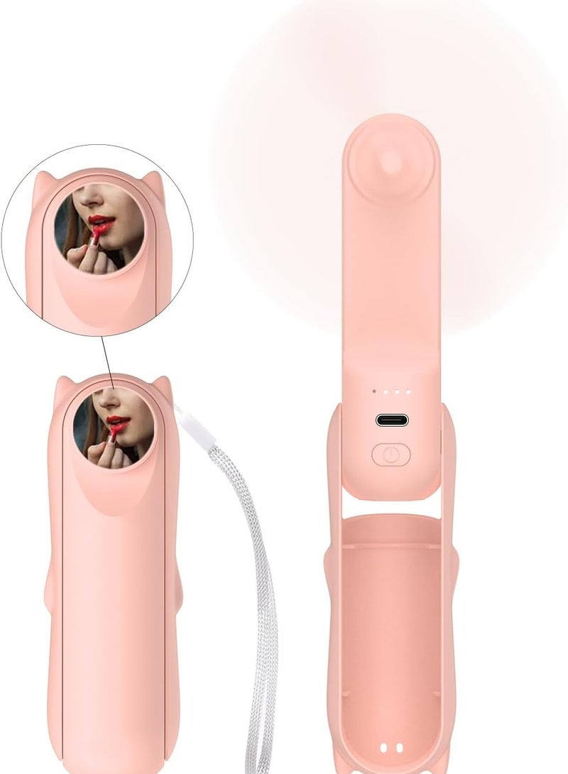 general 𝟑 𝐈𝐧 𝟏 Mini Handheld Fan, Pocket Fan Rechargeable, 3 Speeds Travel Fan Foldable Personal Fan with Power Bank, Mirror, Small Pocket Fan Travel Essentials for Women（Pink） - Image 1