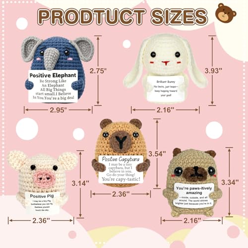 UGRASEA Easter Basket Stuffers Essentials 5PCS Positive Crochet Animals Capybara, Emotional Support Crochet Gifts for Teenage Boys for Girls, Friends, Colleagues, Granddaughters, Daughters Birthday Gifts - Image 2