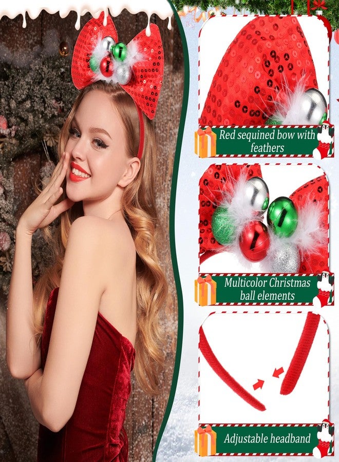 Yilloog 2 Pack Christmas Headbands for Women Girl Adult Red Bow Snowflake Headband Sequin Headband with Disco Balls Christmas Gifts Party Accessories - Image 4