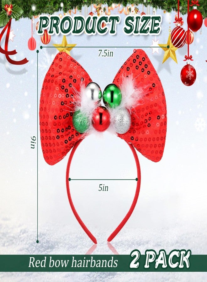 Yilloog 2 Pack Christmas Headbands for Women Girl Adult Red Bow Snowflake Headband Sequin Headband with Disco Balls Christmas Gifts Party Accessories - Image 3