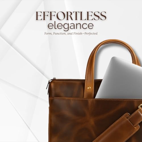 MaheTri Unisex Harbor Laptop Leather Briefcase Bag (up to 15.6") | Padded Compartment with Strap, Pen Holder & 2 Outer Zipper Pockets | Genuine Leather for Men & Women (Tan) - Image 2