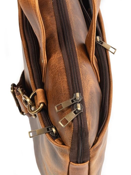 MaheTri Unisex Harbor Laptop Leather Briefcase Bag (up to 15.6") | Padded Compartment with Strap, Pen Holder & 2 Outer Zipper Pockets | Genuine Leather for Men & Women (Tan) - Image 5