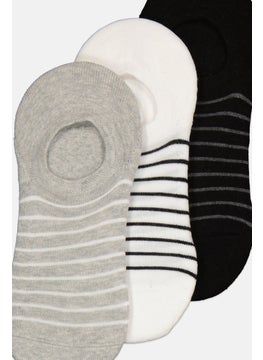 Algspar Men 3 Pairs Stripe Print Round Invisible Socks, White  - Image 3