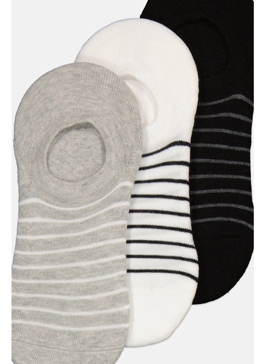 Algspar - Men 3 Pairs Stripe Print Round Invisible Socks, White - Image 1