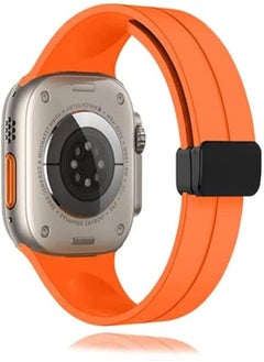 Magnetic Strap For Apple watch ultra band 45mm 45mm 42mm 45mm Silicone Bracelet iWatch Series 8 7 se 6 5 (Orange)