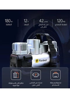 Fordeal 12V 150W Tire Inflator Portable Dual Cylinder Air Compressor, 120PSI Air Compressor 42L/min Air Flow  - Image 2
