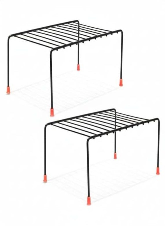 VK15 COLLECTION Heavy-Duty Steel Kitchen Counter Shelf Rack Organizer, Space-Saving Storage Stand for Kitchen, Cabinet, Pantry, Bathroom & Dining Table (Black, 28×18.5×12.5 cm) (Pack of 2) - Image 1