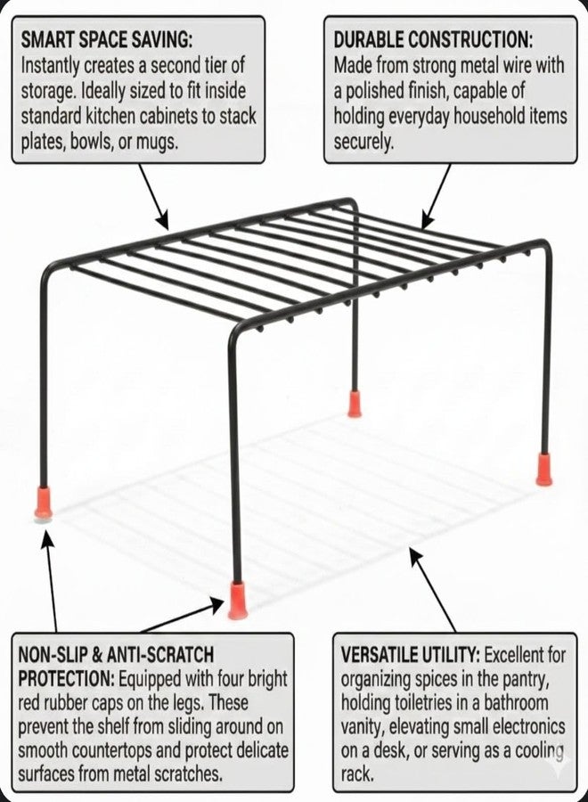 VK15 COLLECTION Heavy-Duty Steel Kitchen Counter Shelf Rack Organizer, Space-Saving Storage Stand for Kitchen, Cabinet, Pantry, Bathroom & Dining Table (Black, 28×18.5×12.5 cm) (Pack of 2) - Image 3
