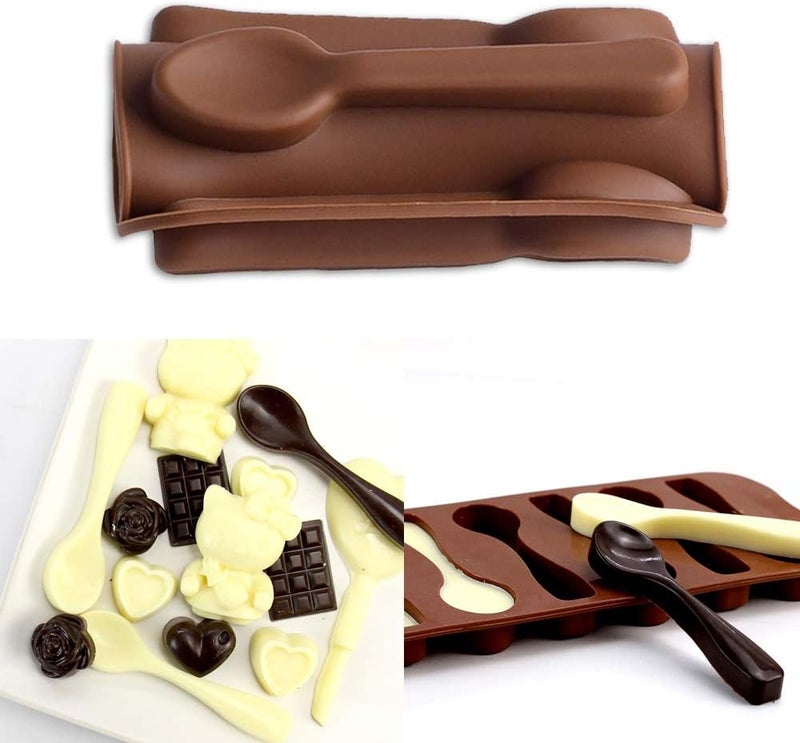YuCool 4 Pack Spoon Molds Silicone for Chocolate Candy, Spoon Shape Chocolate Molds for DIY/Party/Holiday Decor-Red and Brown - Image 4