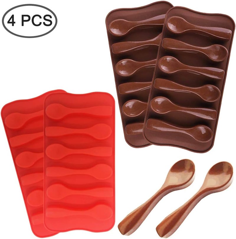 YuCool 4 Pack Spoon Molds Silicone for Chocolate Candy, Spoon Shape Chocolate Molds for DIY/Party/Holiday Decor-Red and Brown - Image 2