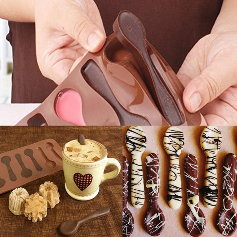 YuCool 4 Pack Spoon Molds Silicone for Chocolate Candy, Spoon Shape Chocolate Molds for DIY/Party/Holiday Decor-Red and Brown - Image 5