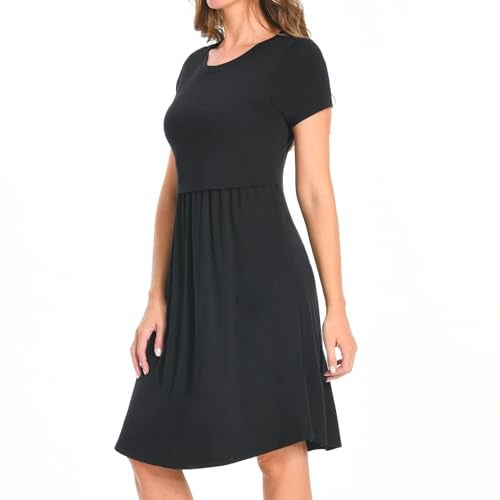 Bearsland Women's Short Sleeves Maternity Dress Nursing Breastfeeding Dresses with Pockets,Black,s - Image 4