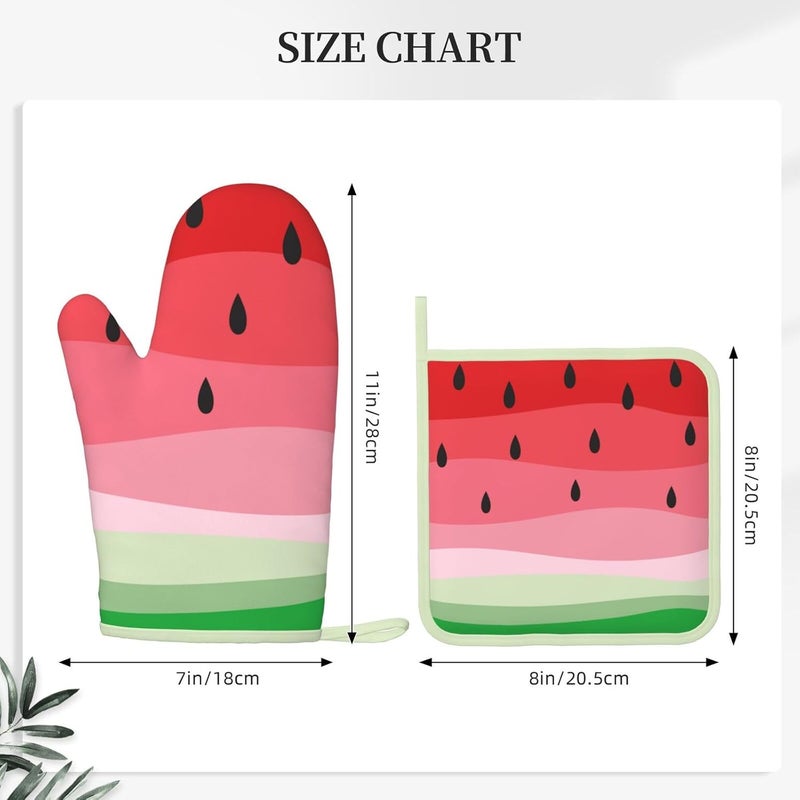 Echoserein Novelty Fruit Watermelon Oven Mitts and Pot Holders Sets of 4 Heat Resistant Silicone Oven Mittens and Potholders Gloves Hot Pads for Kitchen Cooking Baking Grilling BBQ Chef - Image 2