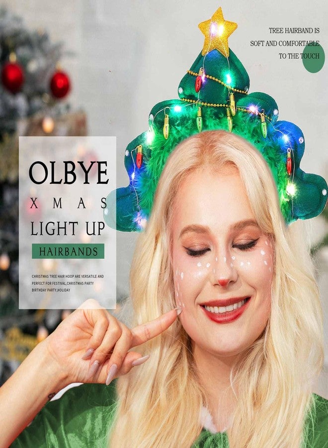 Olbye أربطة رأس عيد الميلاد المتوهجة من أولبي - أربطة شعر شجرة عيد الميلاد LED - طوق شعر متلألئ - نجمة زي عيد الميلاد - إكسسوارات رأس للمهرجانات وحفلات العطلات للنساء - Image 4