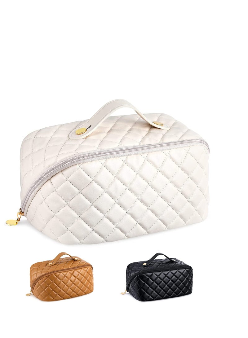 MIXDE Makeup Bag Travel Cosmetic Bags for Women Girls Zipper Pouch Makeup Organizer Waterproof (Quilted White) - Image 1