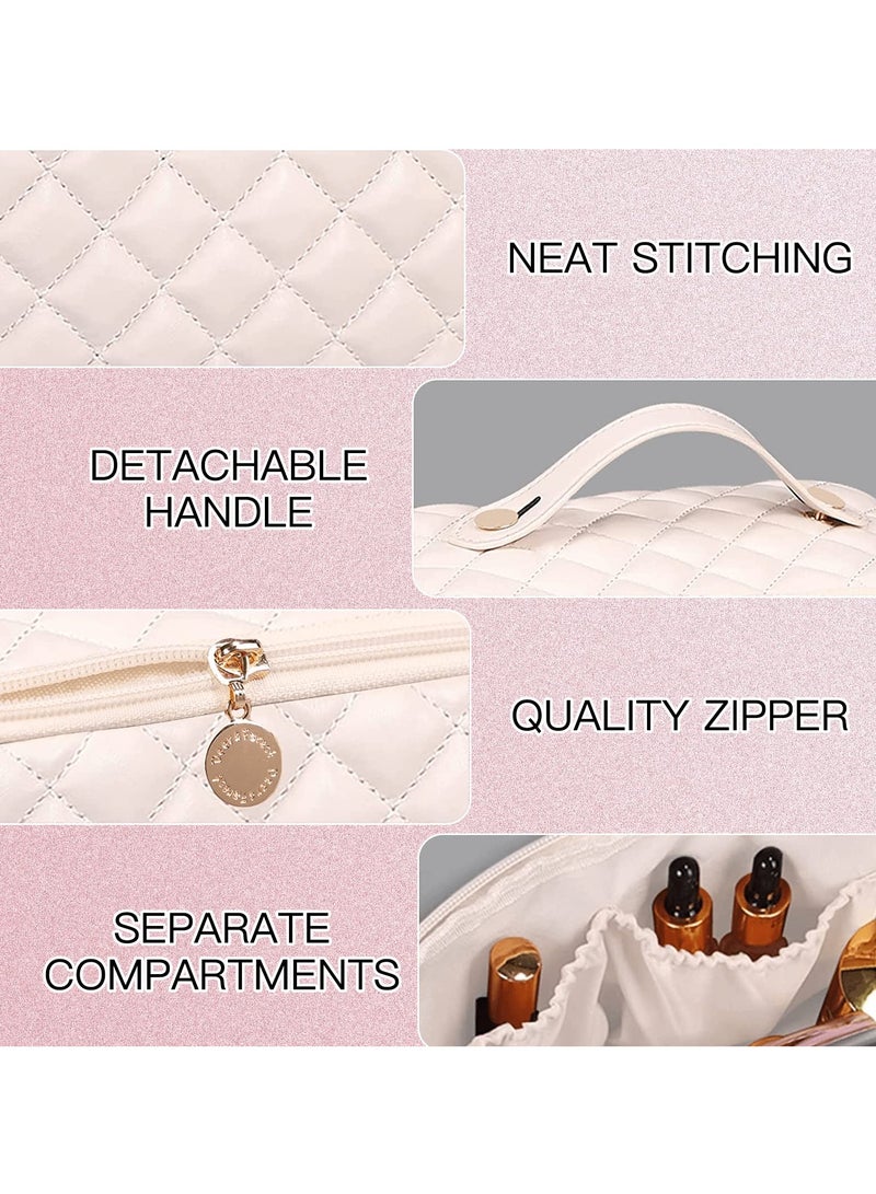 MIXDE Makeup Bag Travel Cosmetic Bags for Women Girls Zipper Pouch Makeup Organizer Waterproof (Quilted White) - Image 4