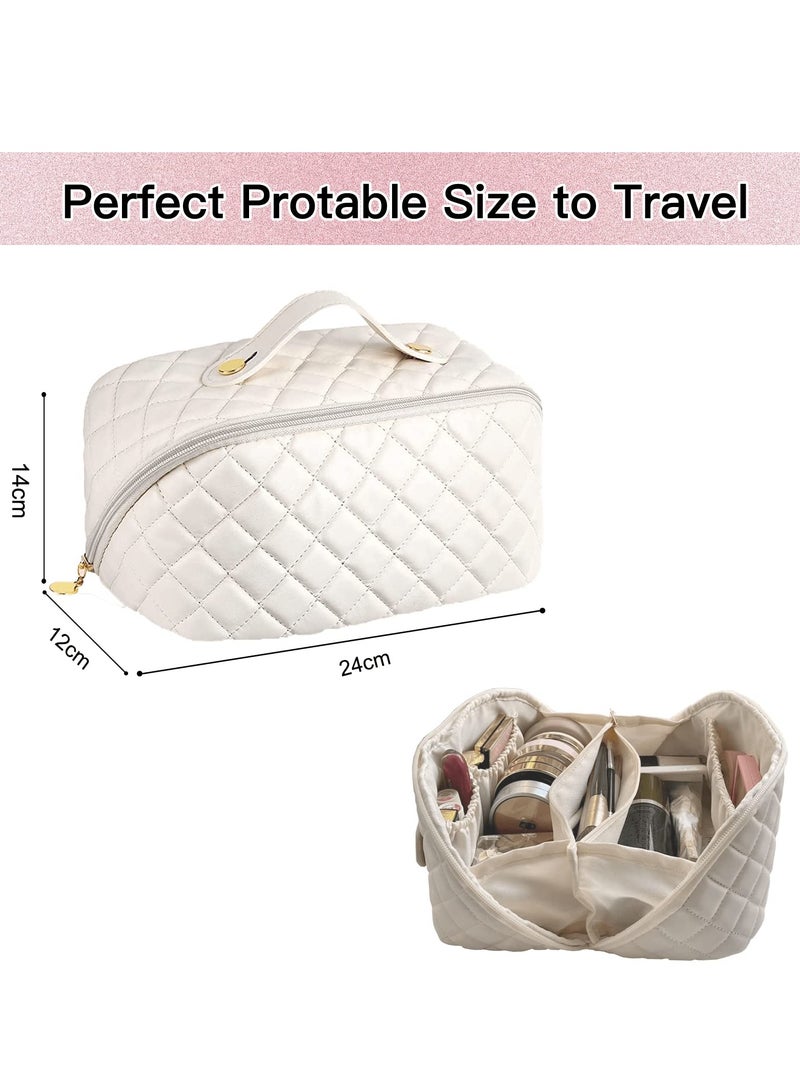 MIXDE Makeup Bag Travel Cosmetic Bags for Women Girls Zipper Pouch Makeup Organizer Waterproof (Quilted White) - Image 5