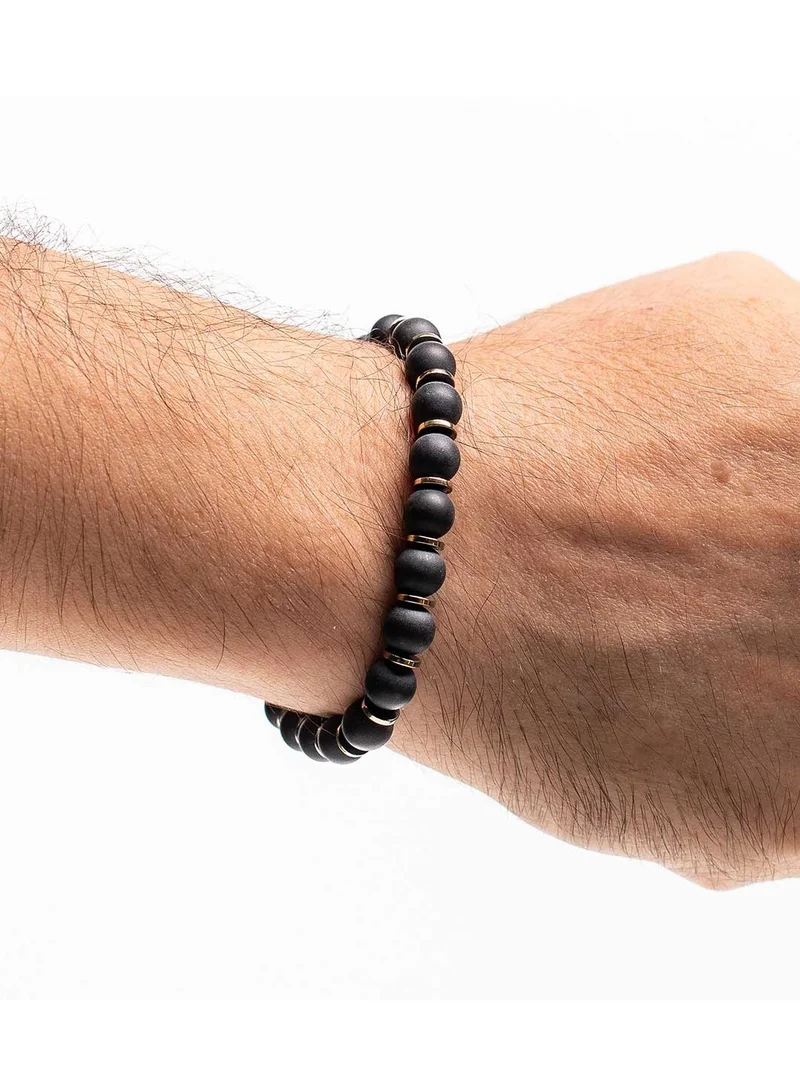CHRYSOSTOMOS Handmade Beaded Bracelet for Men with Black Onyx and Golden Elements