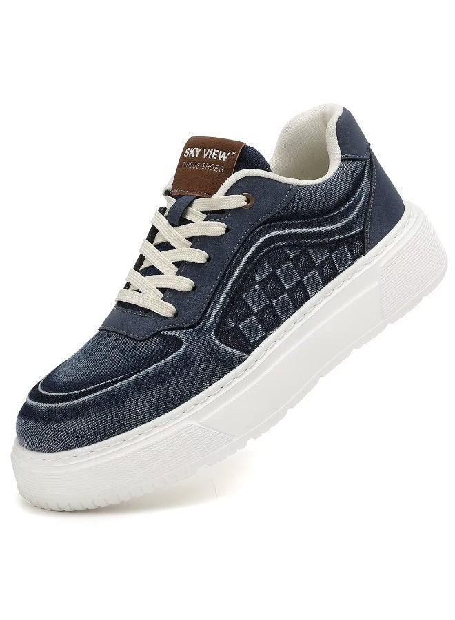 Sky View SKY VIEW Men's Fashion Shoes Denim Vamp Casual Shoes For Men Non Slip Lace Up Platform Sneakers Cushioned And Lightweight Low Top Walking Shoes Blue-09  - Image 1