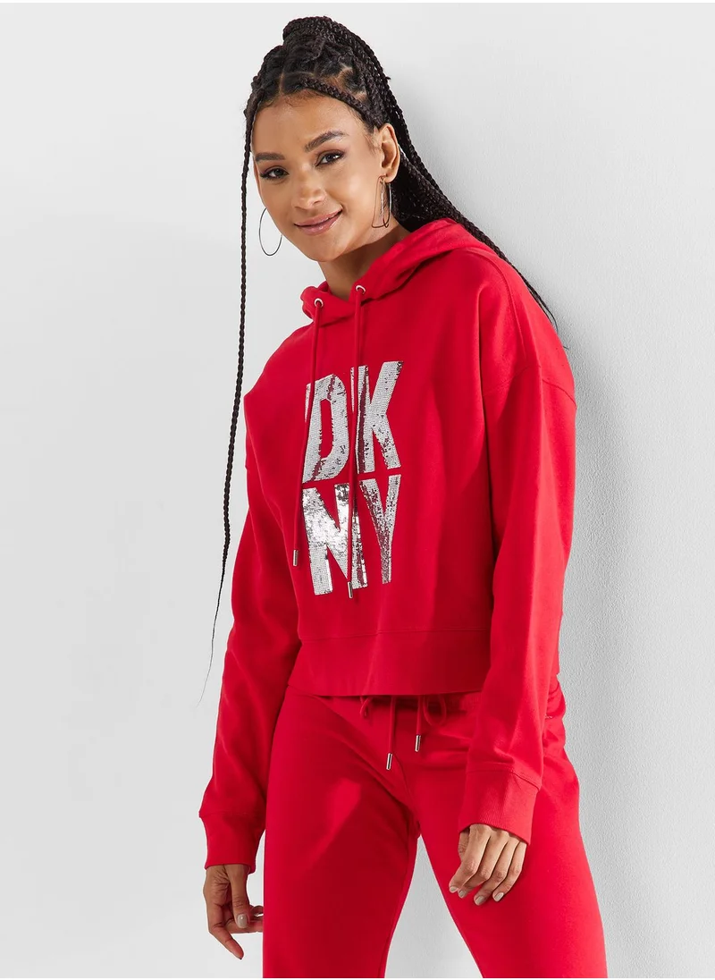 DKNY Sport Graphic Sequin Detail Hoodie