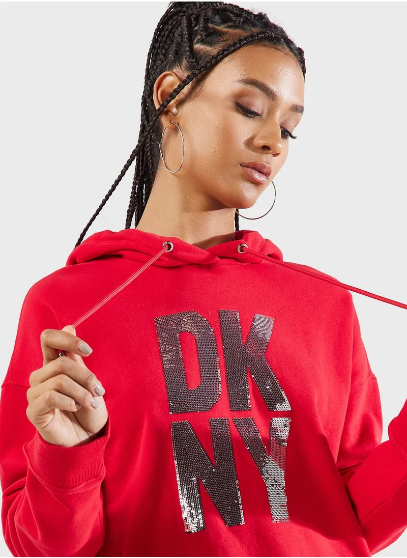 DKNY Sport Graphic Sequin Detail Hoodie