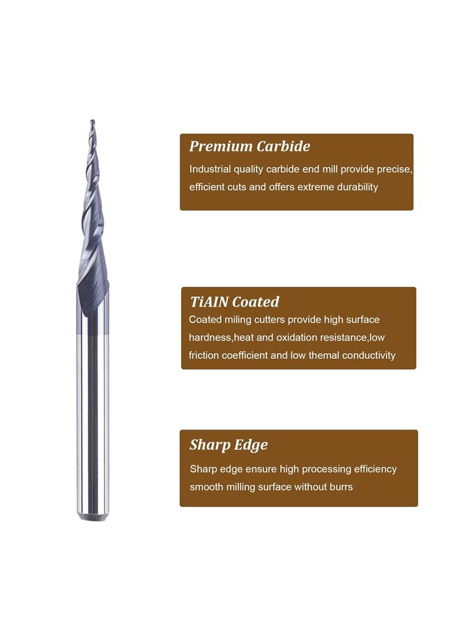 5PCS Tapered Ball Nose Carving End Mill 4MM Shank 1MM Radius 2MM Diameter Tips 3D Woodworking Tool CNC Router Bits - Image 4