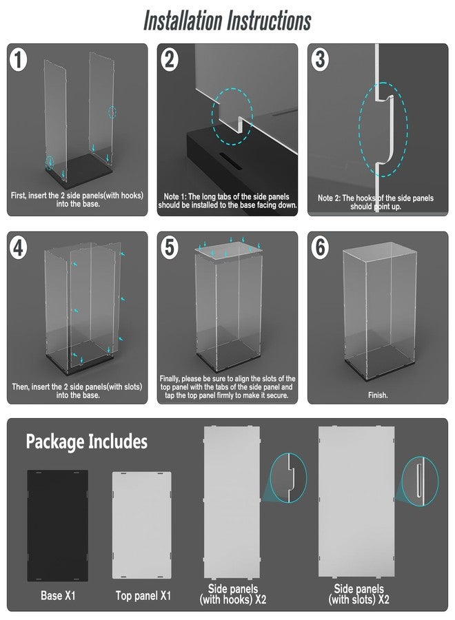 Choowin Acrylic Display Case for Zimomo Display for Labubu Display, 24 inch Tall Assemble Dustproof Display Box, Thickened Large Clear Display Cases for Collectibles Figures Dolls (Black Base) - Image 5