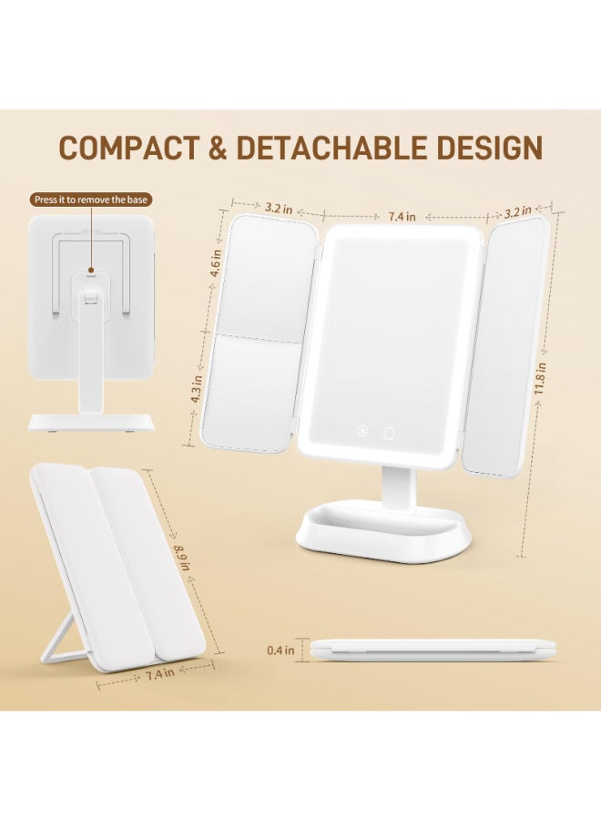 FRANO Vanity Mirror with Lights Rechargeable Lighted Makeup Mirror 1X3X5X Magnification Smart Touch 3 Colors Dimmable Portable Trifold Mirror for Travel Valentines Day Gifts for Her - Image 4