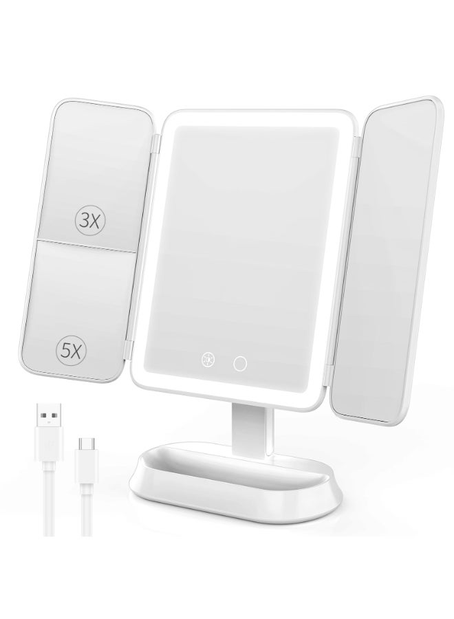 FRANO Vanity Mirror with Lights Rechargeable Lighted Makeup Mirror 1X3X5X Magnification Smart Touch 3 Colors Dimmable Portable Trifold Mirror for Travel Valentines Day Gifts for Her - Image 2