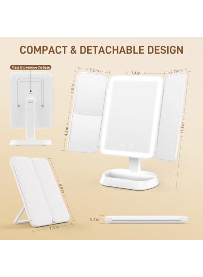 FRANO Vanity Mirror with Lights Rechargeable Lighted Makeup Mirror 1X3X5X Magnification Smart Touch 3 Colors Dimmable Portable Trifold Mirror for Travel Valentines Day Gifts for Her - Image 3