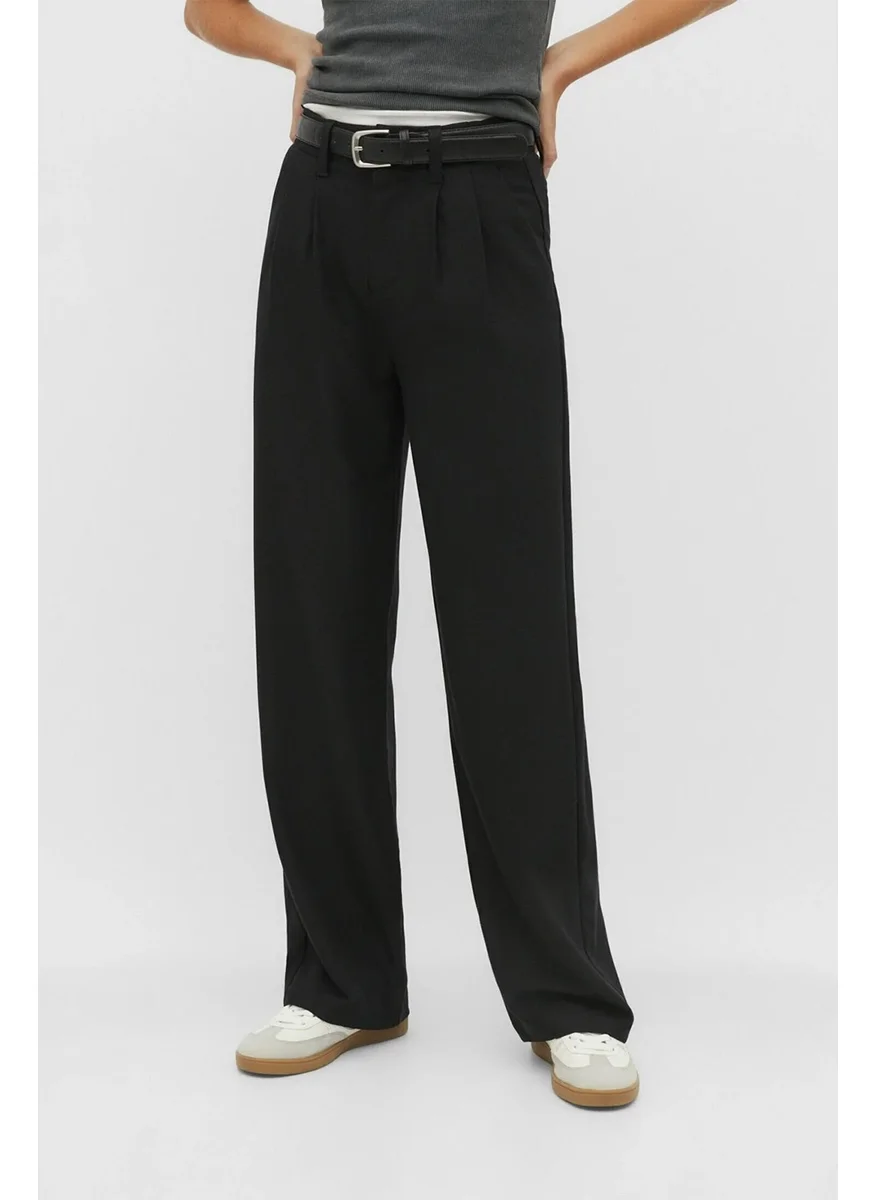 تينا Women's Black Double Pleated Belted Poly Viscose Palazzo Trousers