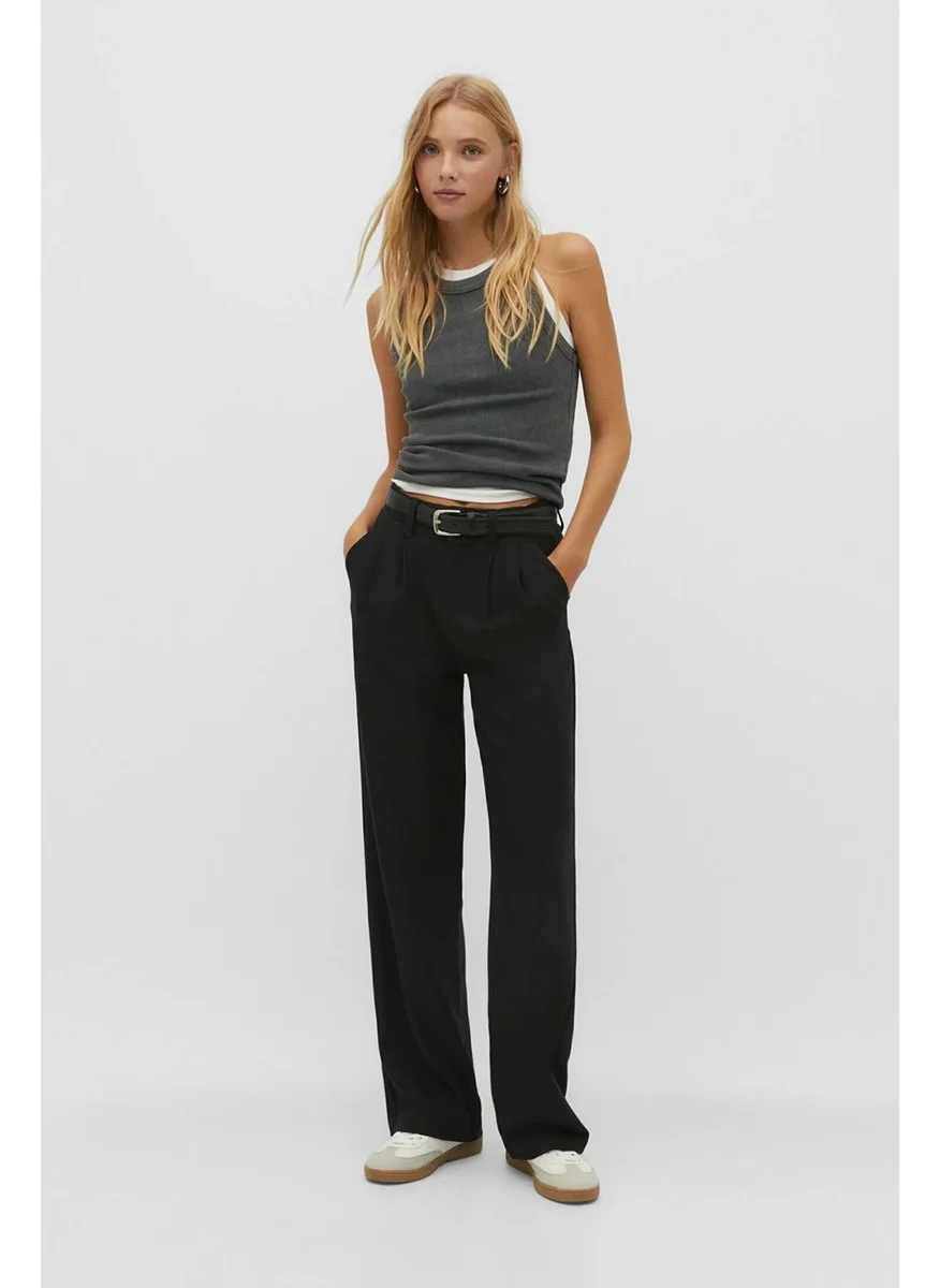 تينا Women's Black Double Pleated Belted Poly Viscose Palazzo Trousers