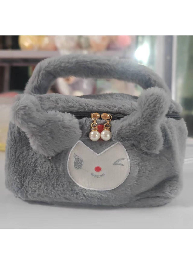 Y&D Cute Plush Makeup Bag handbag  Open Flat Travel Toiletry Accessories Organizer Cosmetic Pouch with Handle for Cosmetics Brushes Toiletry Jewelry - Image 1