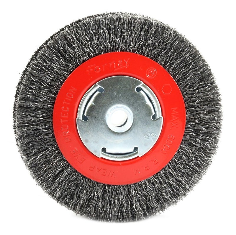 Forney 72752 Wire Bench Wheel Brush, Wide Face Coarse Crimped with 1/2-Inch and 5/8-Inch Arbor, 6-Inch-by-.014-Inch - Image 3