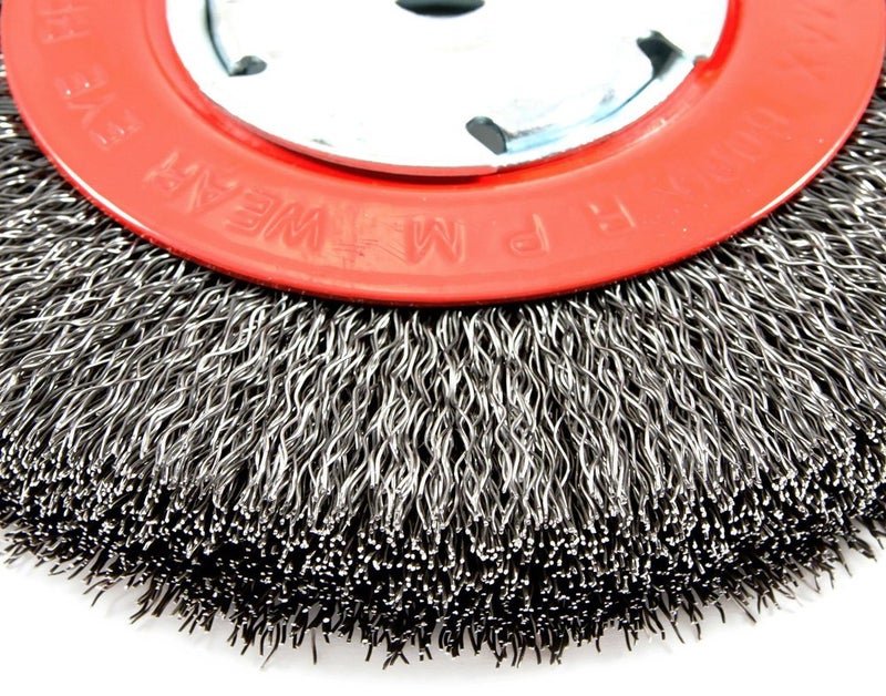 Forney 72752 Wire Bench Wheel Brush, Wide Face Coarse Crimped with 1/2-Inch and 5/8-Inch Arbor, 6-Inch-by-.014-Inch - Image 2