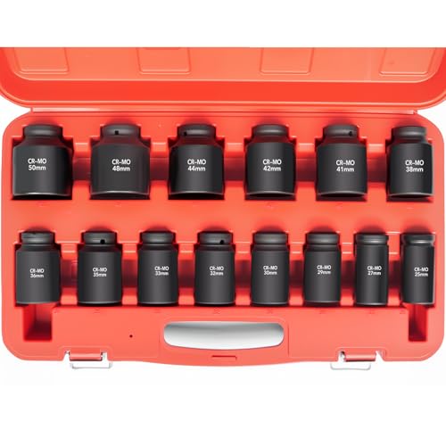 TONYNOL 3/4 Inch Drive Deep Impact Socket Set,6-Point, Metric Sizes(25-50mm),14 PCS,Cr-Mo Steel,Heavy Duty Impact Sockets for Automotive & Industrial Machinery,With a Storage Case - Image 1