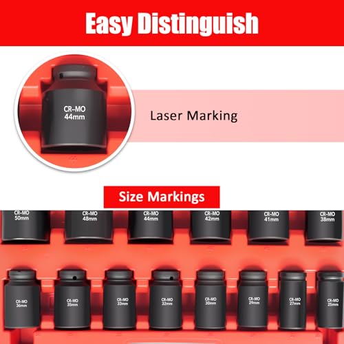 TONYNOL 3/4 Inch Drive Deep Impact Socket Set,6-Point, Metric Sizes(25-50mm),14 PCS,Cr-Mo Steel,Heavy Duty Impact Sockets for Automotive & Industrial Machinery,With a Storage Case - Image 5